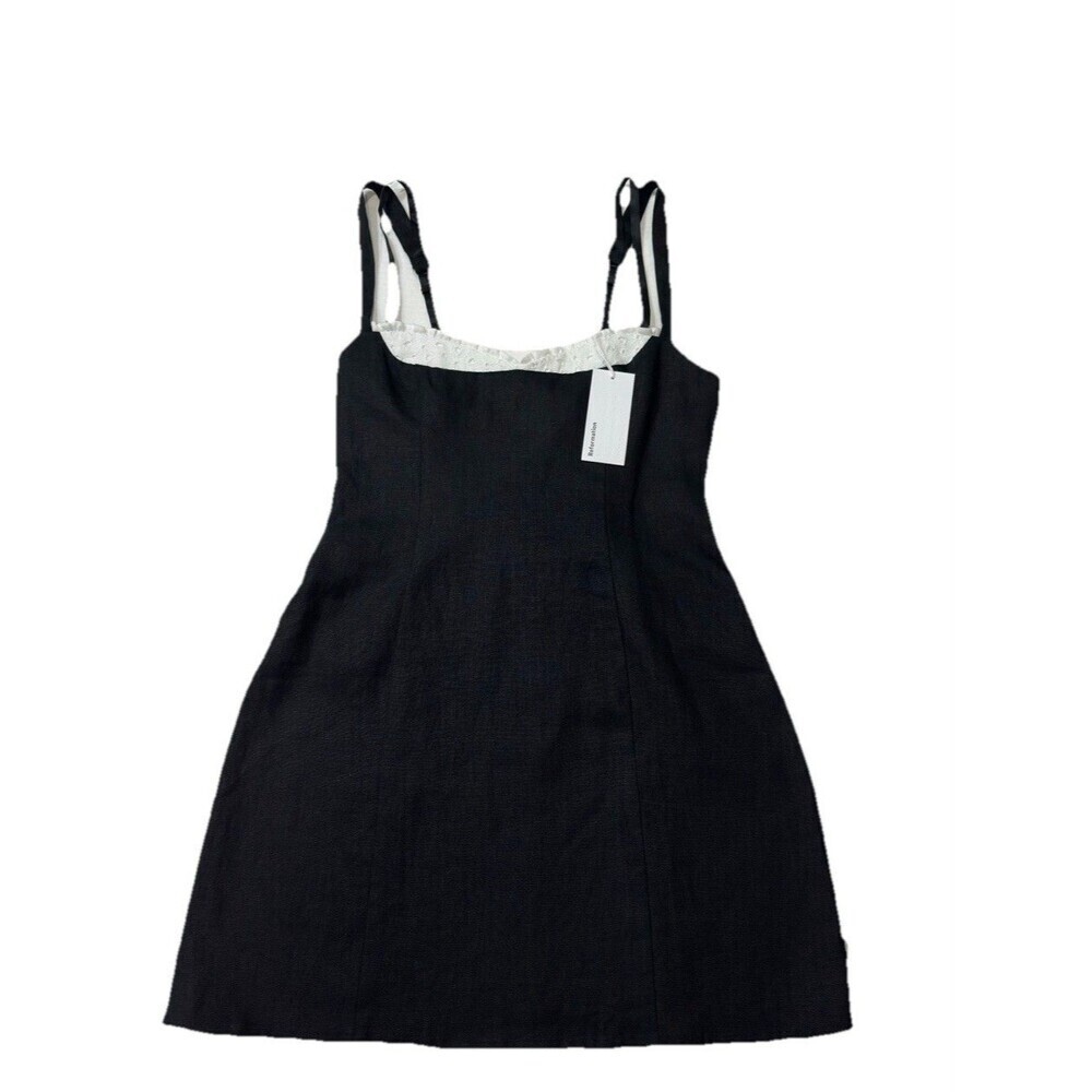 Reformation Lovella Linen Dress Black Mini Lined Adjustable Straps Size 4 - Picture 4 of 10